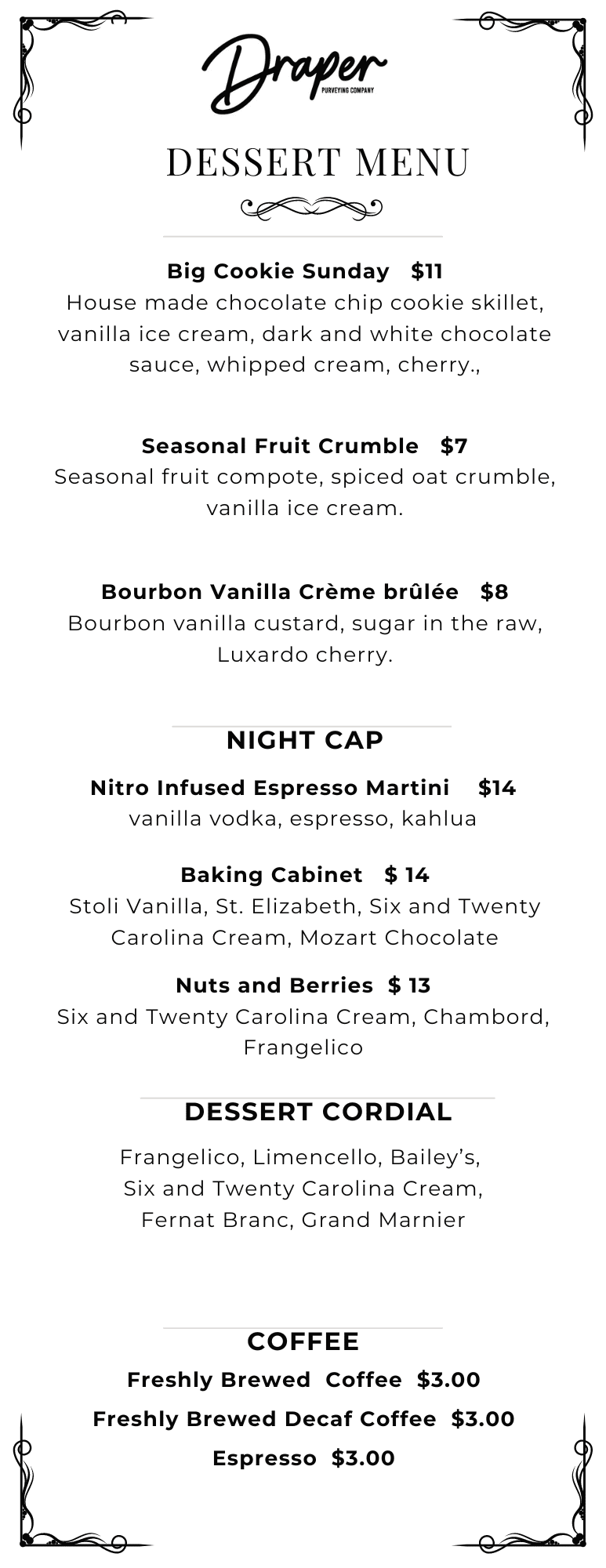 Dessert Menu