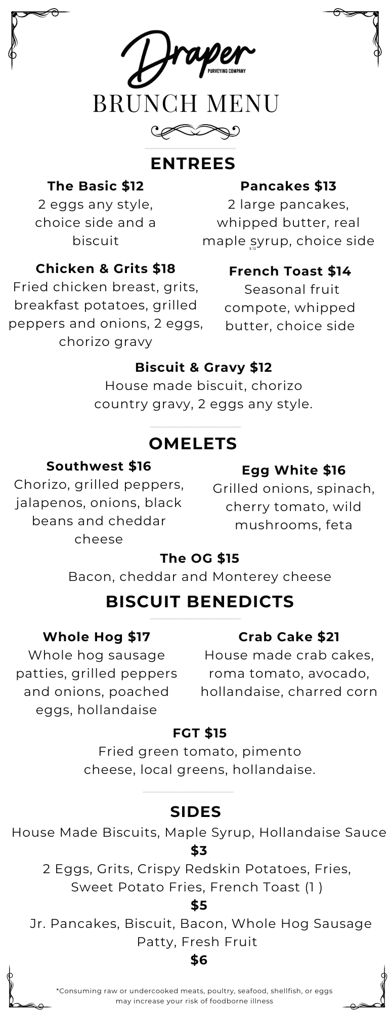 Draper Brunch Menu