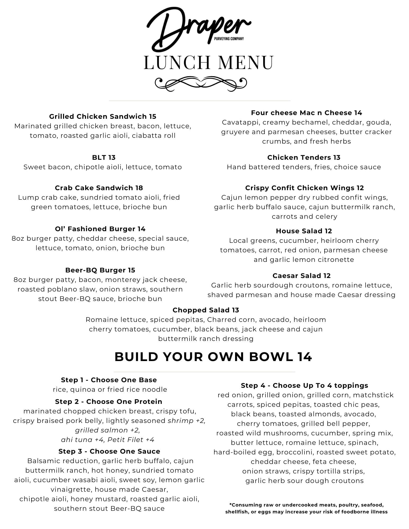 lunch menu